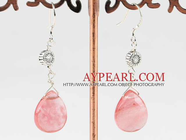Lovely Cherry Quartz Loop Metal Charm Dangle Earrings With Fish Hook