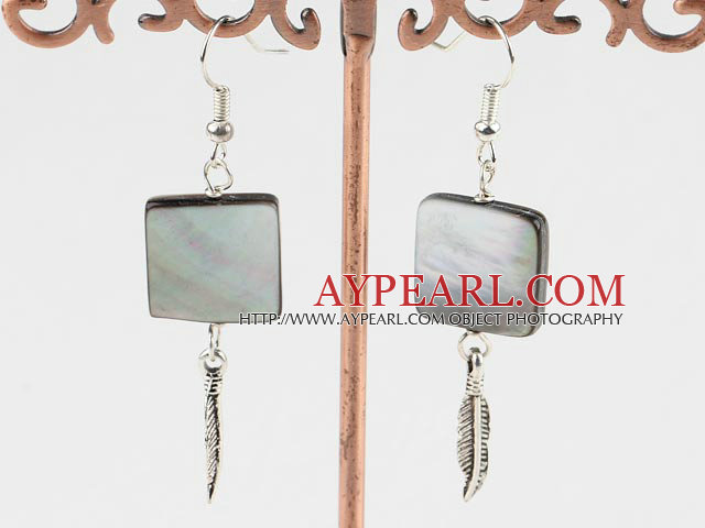 Fashion Grey Square Shape Natural Shell Dangle Earrings