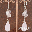 Fashion Round And Teardrop Rose Quartz Dangle Earrings With Lever Back Hook