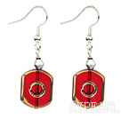Fashion Crystal And Red Hexagon Glass Bead Dangle Earrings With Fish Hook
