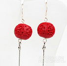 Fashion Red Cinnaba Lantern Shape Dangle Earrings With Fish Hook