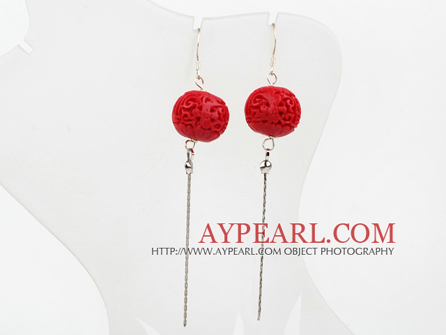 Fashion Red Cinnaba Lantern Shape Dangle Earrings With Fish Hook