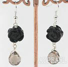 Lovely Flower Stone And Teardrop Smoky Quartz Dangle Earrings With Fish Hook