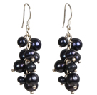 Popular Cluster Shape Natural Black Freshwater Pearl Dangle Earrings