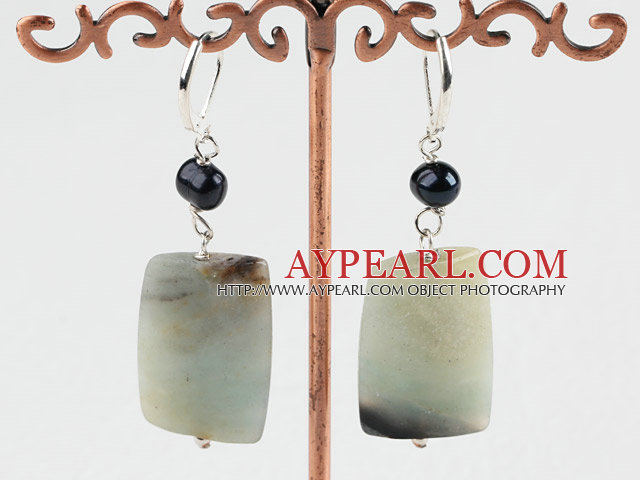 Large Square Amazon Stone Bead Dangle Earrings