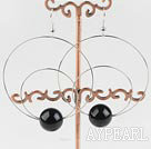 Fashion Large-Diameter Round Obsidian Wired Double Hoop Earrings With Fish Hook 