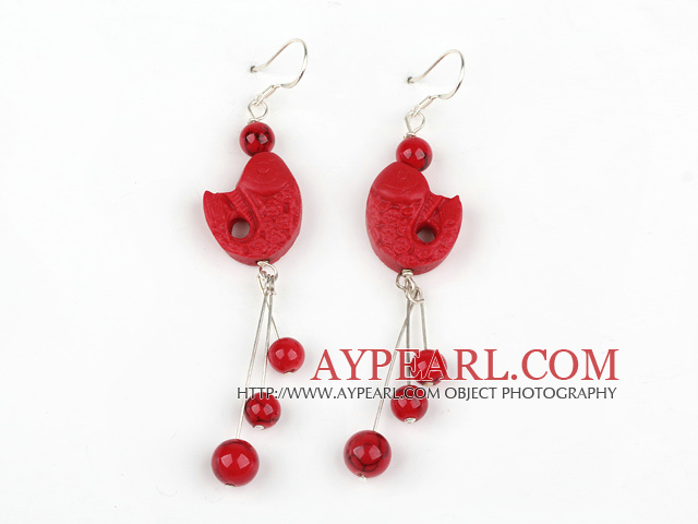 Fashion Red Cinnaba Bird Shape Dangle Earrings With Fish Hook