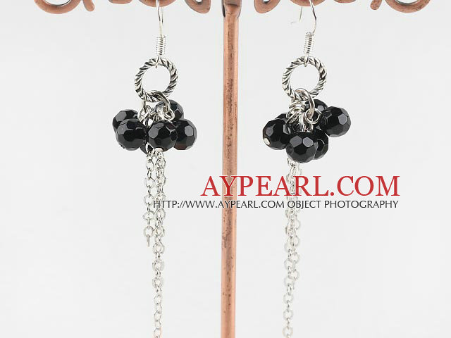 Nice Long Chain Loop Style Cluster Black Crystal Ball Dangle Earrings With Fish Hook