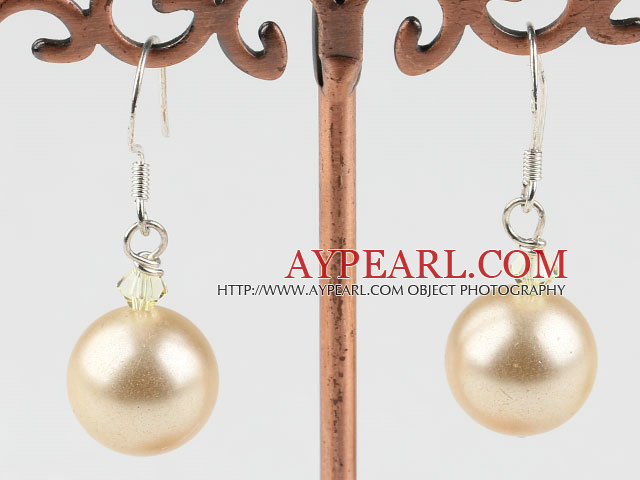 Fashion Round Champagne Seashell And Crystal Drop Earrings With Fish Hook