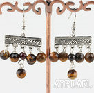 Lovely Vintage Chandelier Tiger Eye Stone Dangle Earrings With Fish Hook