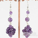 Fashion Natural Cluster Amethyst Ball Dangle Earrings With Fish Hook