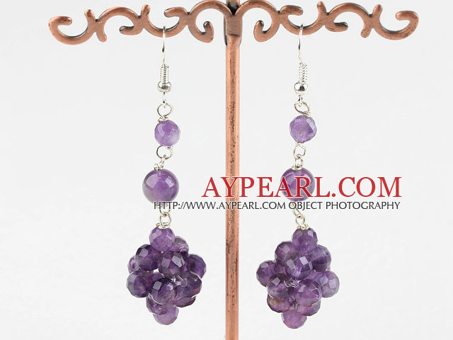 Fashion Natural Cluster Amethyst Ball Dangle Earrings With Fish Hook