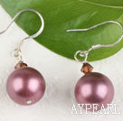 Wholesale Lovely Round Rose Pink Seashell And Wine Red Crystal Drop Earrings With Fish Hook