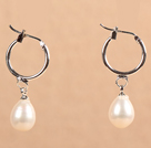 Fashion Hot Sale Natural White Freshwater Pearl Earrings with Big Loop Hooks