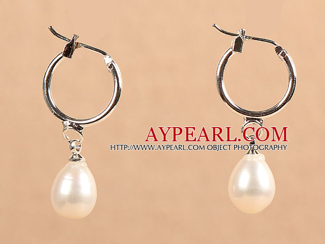 Fashion Hot Sale Natural White Freshwater Pearl Earrings with Big Loop Hooks