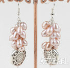 Fashion Cluster Style Natural Freshwater Purple Pearl With Ccb Silver Like Charm Earrings