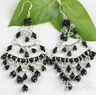 Popular Manmade Rhombus Black Crystal Link Charm Earrings With Fish Hook 