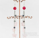 Wholesale dangling style rose quartze and pear earrings 