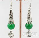 Wholesale Hot New Style 12Mm Green Malay Jade And Horn Flower Charm Dangle Earrings