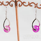 Lovely Round Pink Agate And Twisted Loop Charm Dangle Earrings With Fish Hook