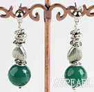 Fashion 12Mm Faceted Green Agate Ball And Heart Metal Charm Studs Earrings 