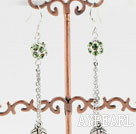Discount Long Chain Loop Style Manmade Green Diamond Ball And Leaf Charm Dangle Earrings