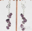 Lovely Long Chain Loop Style Teardrop Amethyst Dangle Earrings With Rhinestone Lever Back Hook