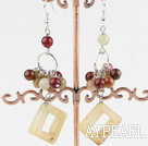 Long Hot Loop Three Color Jade Cluster Dangle Earrings With Fish Hook