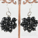 Fashion Cluster Style 6Mm Round Black Agate Dangle Earrings With Fish Hook