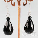 Wholesale Fashion 12*18Mm Drop Shape Faceted Black Agate Drop Earrings With Fish Hook