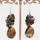Nice Chipped And Irregular Shape Tiger Eye Dangle Earrings With Fish Hook