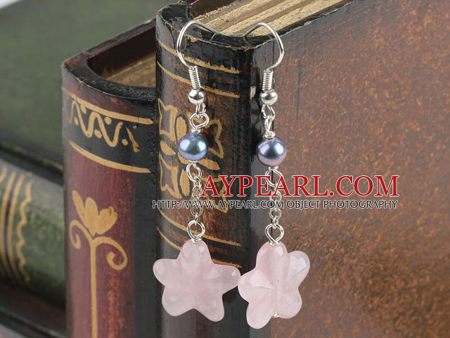 black pearl and starfish shape rose quartze earrings