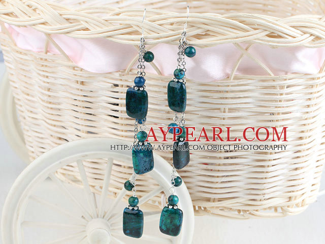 Nice Long Style Round And Rectangle Phoenix Stone Loop Dangle Earrrings With Fish Hook