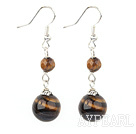 Fashion Round Tiger Eye Stone Loop Charm Dangle Earrings With Fish Hook