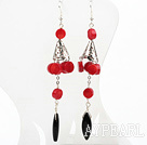 Red Coral Fish Hook Dangle Earrings