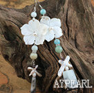 Classic White Freshwater Pearl Shell Flower And Multi Stone Dangle Earrings