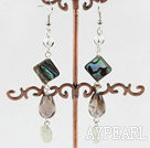 Fashion Long Style Rhombus Abalone Shell And Smoky Quartz Dangle Earrings With Fish Hook