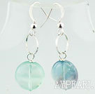 Wholesale Simple Flat Round Rainbow Fluorite Ring Charm Dangle Earrings With Fish Hook