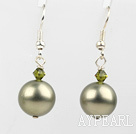Fashion Austrian Crystal Green Round Seashell Beads Drop Earrings