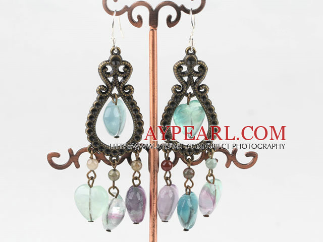 Vintage Style Rainbow Fluorite Dangle Earrings