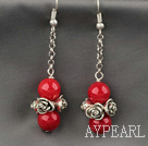 Wholesale Dangle Style Red Coral Earrings with Metal Chain