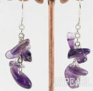 Simple Irregular Amethyst Crystal Dangle Earrings With Fish Hook