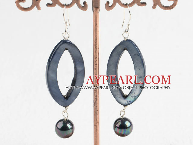Beautiful Loop Black Shell And Round Black Seashell Bead Earrings Dangle Earrings With Fish Hook
