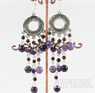 Vintage Loop Style Round Amethyst And Garnet Dangle Earring With Fish Hook