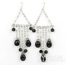 Fashion Chain Loop Style Round Teardrop Shape Black Crystal And White Crystal Chandelier Earrings