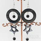 Wholesale Lovely Long Style Black Series Round Agate And Donut Hollow Star Shape Shell Earrings