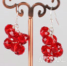 Beautiful Cluster Style 8Mm Red Crystal Dangle Earrings With Fish Hook