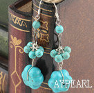 Fashion Long Style Round And Flower Blue Turquoise Dangle Earrings With Fish Hook