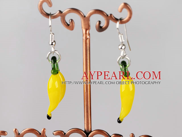 pepper shape yellow colored glaze earrings
