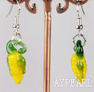 Beautiful Corn Shape Yellow Colored Glaze Dangle Earrings With Fish Hook